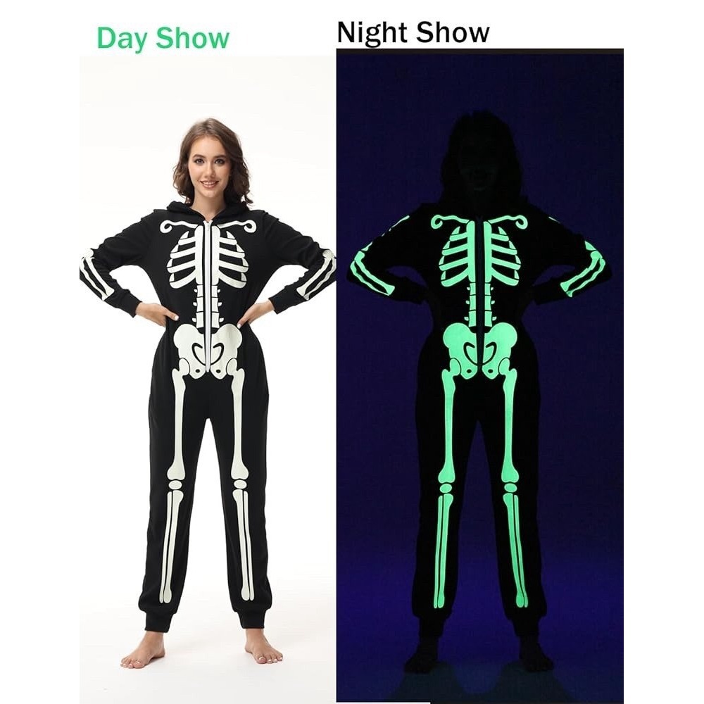 Veseacky Men Women Skeleton Costume Glow in the Dark Skeleton Jumpsuit Costume